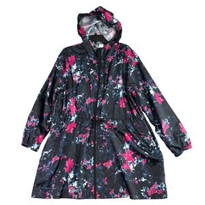 LIVI Womens 18 20 Floral Rain Jacket Hooded Lightweight Drawstring‎ Windbreaker